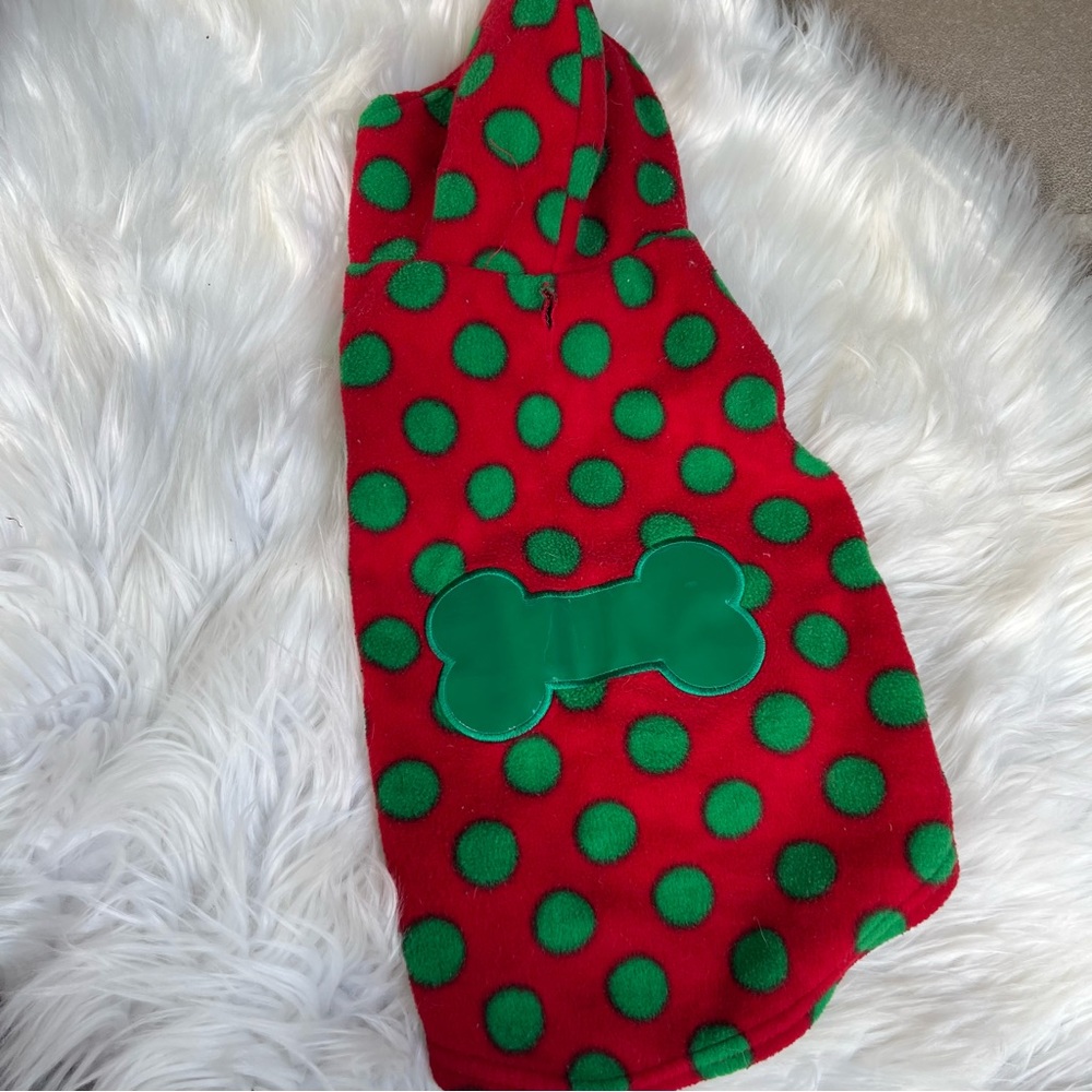 Dog Red and Green Polka Dot Bone Hoodie